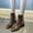 Brown, variant on Cameland Squares Toe Chunky Heel Boots High Feeling Small Short Boots Two Colors Matching Back Metal Buckle Chunky Heel Women's Shoes Splicing Zipper Short Boots