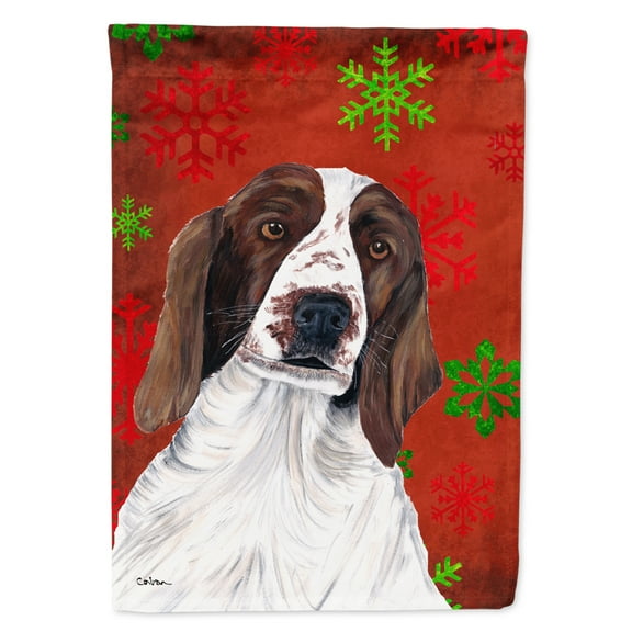 Carolines Treasures SC9420-FLAG-PARENT Welsh Springer Spaniel Red  Green Snowflakes Holiday Christmas Flag  multicolor