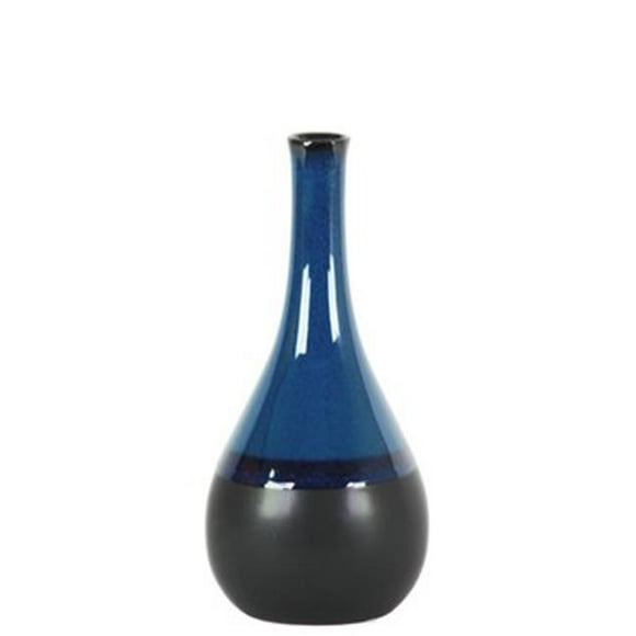 Vase Rond à Ventre en Grès avec Petite Bouche&44; Bleu