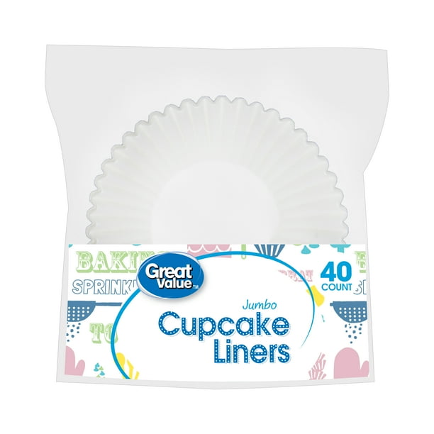 Great Value Jumbo Cupcake Liners, White, 40 Count