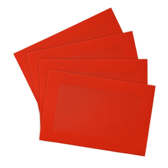 Set of 4 Border Weaved PVC Placemats, 12"x18", Reversible, Red