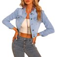 thumbnail image 1 of INSPIRE CHIC Women's Classic Casual Puff Sleeve Button Down Cropp Denim Jacket, 1 of 6
