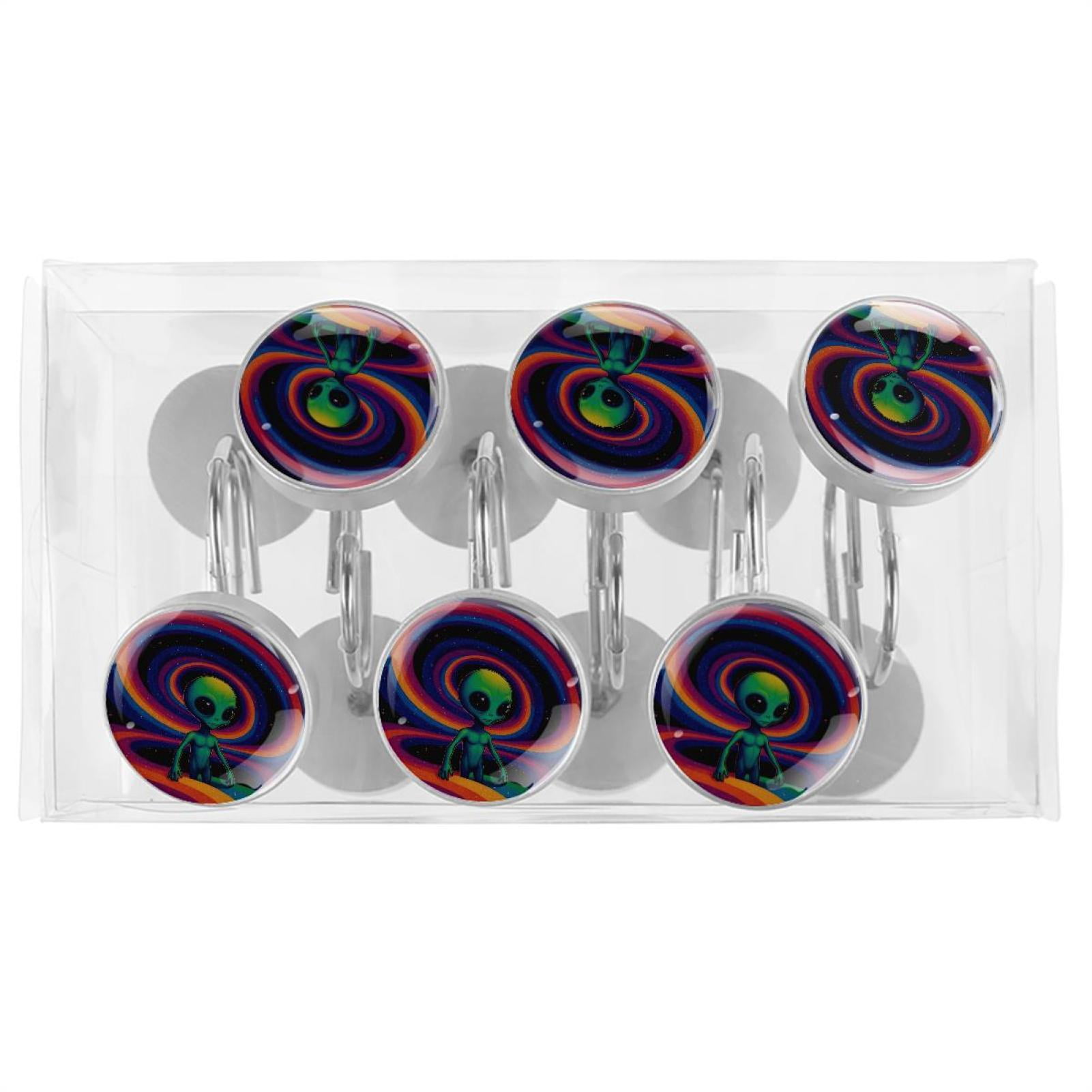 HemaKayy 12 Pcs Shower Curtain Hooks Bathroom Decorative Accessories Lost in Contemplation Green Alien