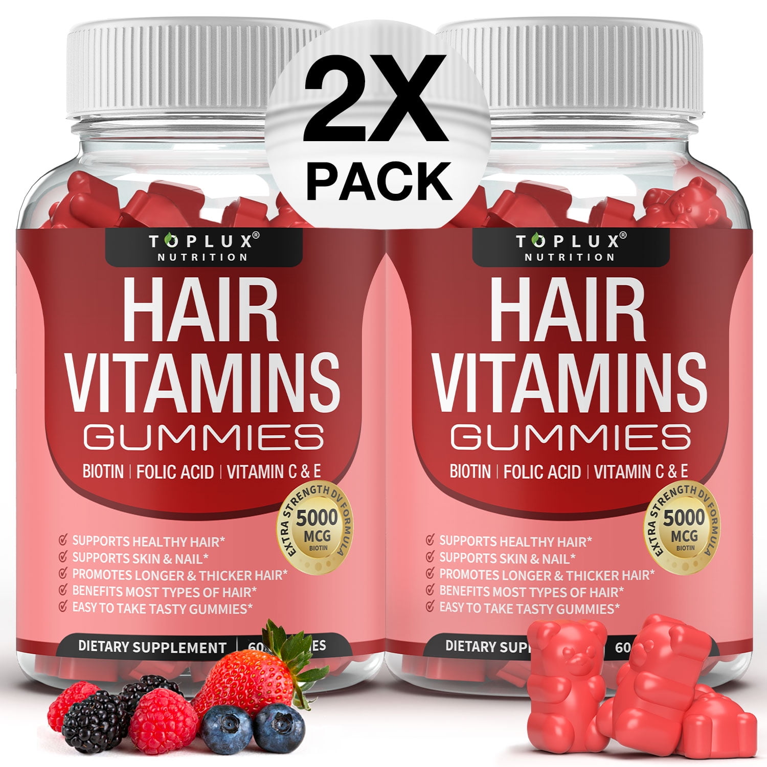 Toplux Hair Vitamin Gummies 5000mcg Biotin Supplement for Healthy Hair