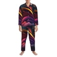 thumbnail image 3 of Vsdgher Colorful Abstract Wave Motion Mens Pajama Set, Soft Warm Long Sleeve Sleepwear, Cozy Button-Down Pjs for Men-, 3 of 7
