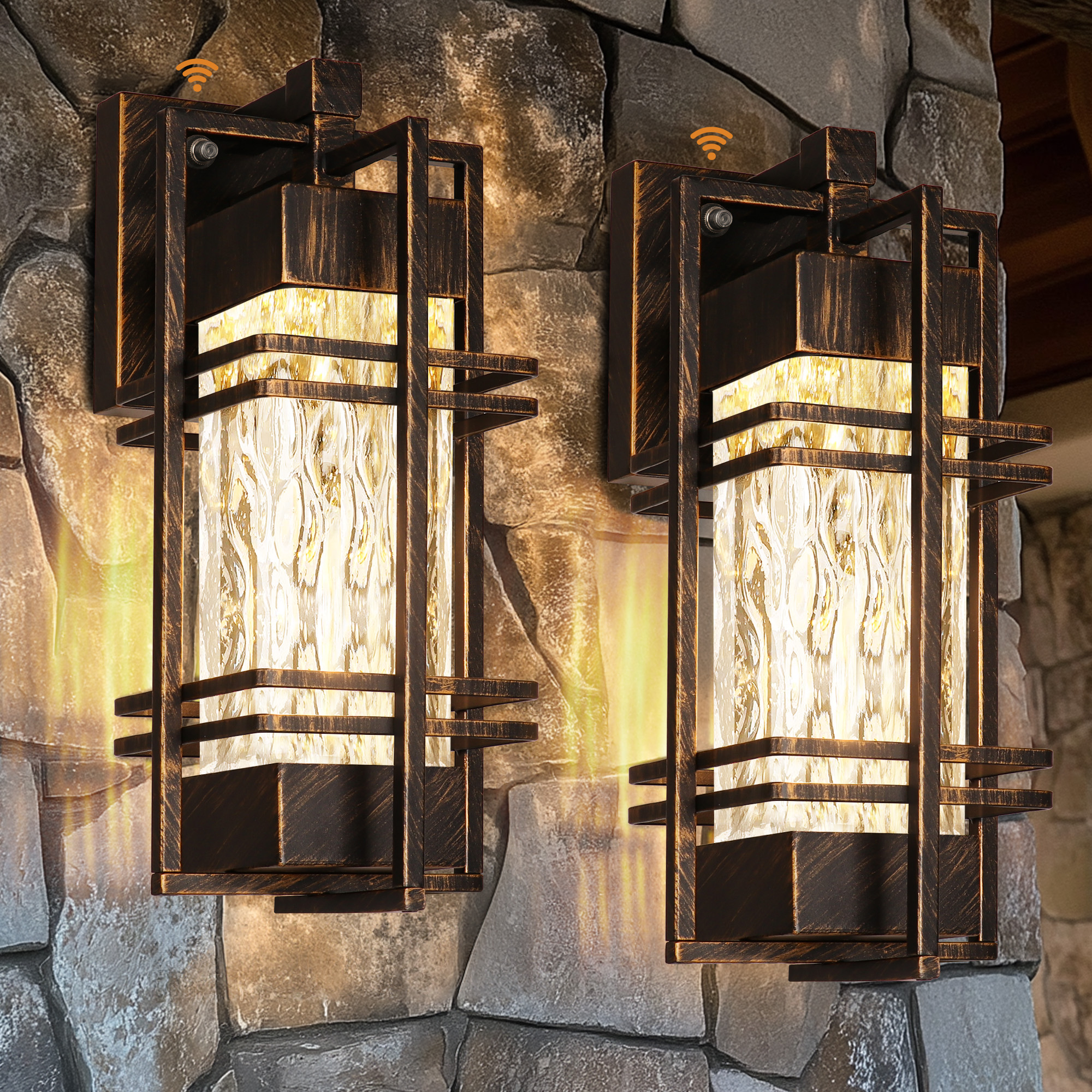 15”Dusk to Dawn Outdoor Wall Light Set of 2，Waterproof Porch Light (Bulb Included)