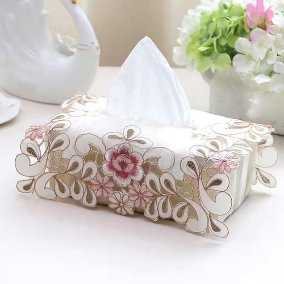 Pekkaxy Attractive Fabric Tissue Box Cover Vintage Lace Tissue Box Desktop Holder Decorative Dispense for House Office Car Dinner Table Modern