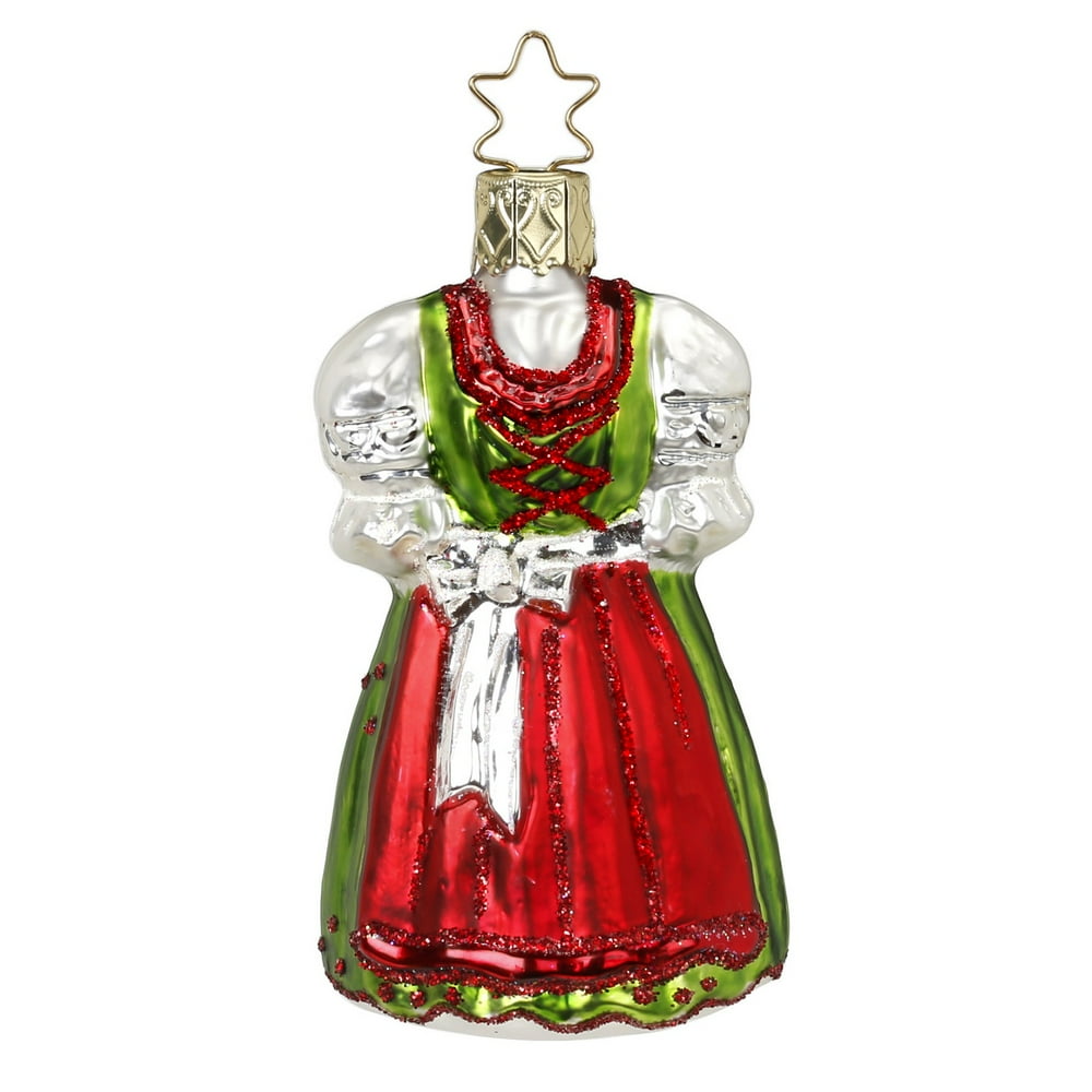 Inge Glas Holiday Dirndl German Glass Christmas Tree Ornament FREE BOX