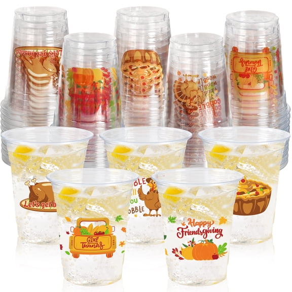 Thanksgiving Cups Disposable 12oz Plastic Thanksgiving Cups Fall Disposable Drinkware for Friendsgiving Party
