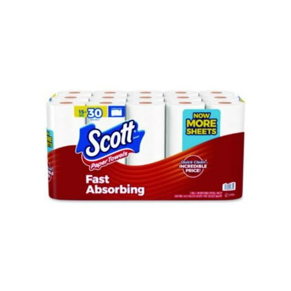 Kimberly Clark KCM56674 1-Ply Mega Kitchen Roll Paper Towels, White - 30 Rolls