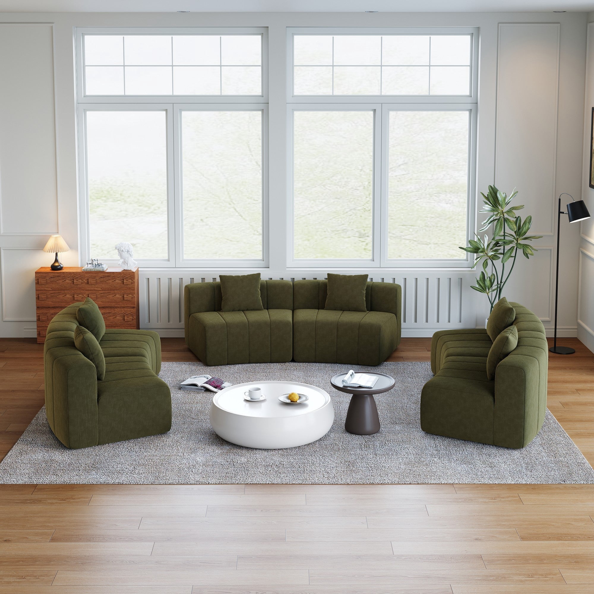 Sailvan Curved Sectional Sofa, Modular Chenille Semi Circular Sofa with 6 Pillows, No Assembly Modern Cloud Couch for Living Room & Office Green