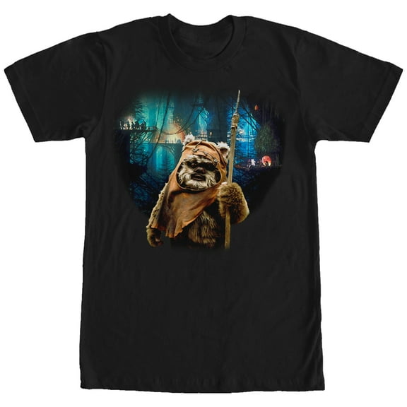 Men's Star Wars Tree Village Wicket Ewok Graphic Tee Black X Large