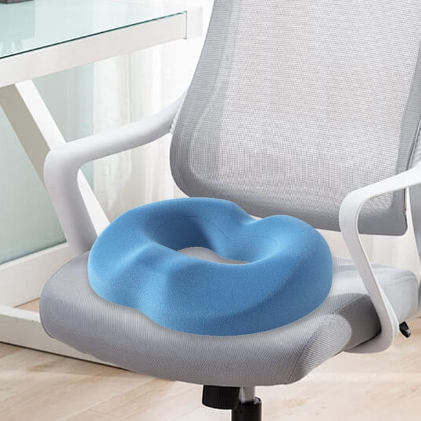 Cojín de asiento con forma de dona, cómodo y con orificio central, de espuma viscoelástica, para silla de coche, hogar, trabajo sentado durante largos Azul