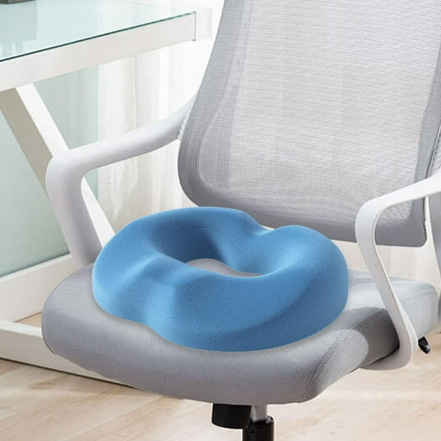Cojín de asiento con forma de dona, cómodo y con orificio central, de espuma viscoelástica, para silla de coche, hogar, trabajo sentado durante largos Azul