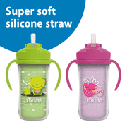 Dr. Browns Milestones Insulated Sippy Cup with Straw & Handles, Green/Purple, 10oz, 12m+, 2 Pack