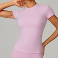 thumbnail image 3 of AKOEE Workout Tops for Women Slim Fit Short Sleeve Yoga T-shirts High Crew Neck Athletic Running Gym Tees (L, Pink), 3 of 6