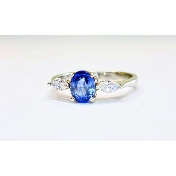 1ct Oval Natural Blue Sapphire and Diamond Platinum Ring