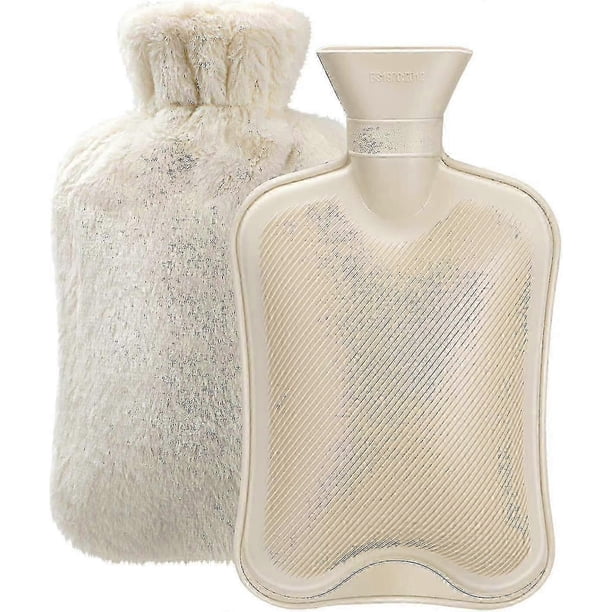 Bolsa de agua caliente de goma con funda suave de 2 litros para calambres, alivio del dolor, paquete de agua caliente y fría extraíble.