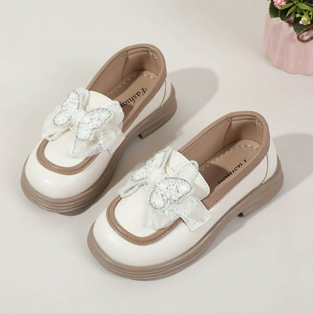 YOUSNH Girls Dress Shoes Hook and Loop Kids School Formal Casual for Toddler Little Kid Leather Shoes Kids Shoes White 13.5