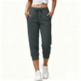 thumbnail image 2 of ZHYou No Boundarie Womens Fleece Capris High Waist Drawstring Elastic Cuffed Leg Cropped Jogger Pants with Pockets,Dark Gray,Size S, 2 of 9