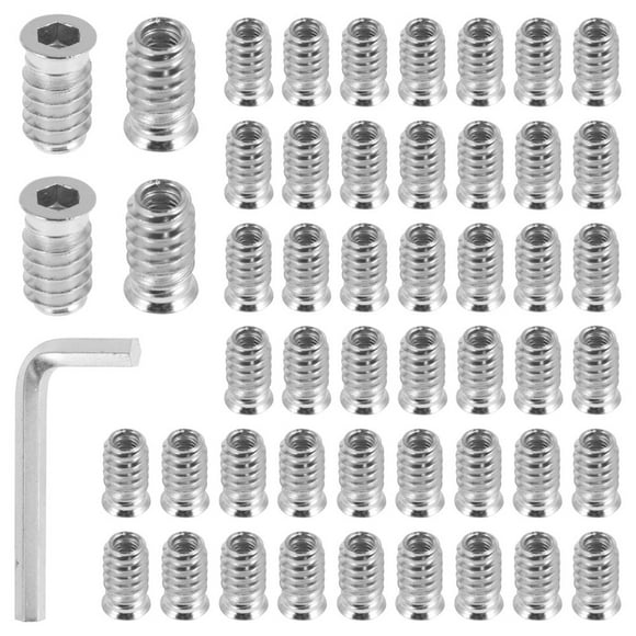 50Pcs Inserts Filetés M6/M8 20mm Écrou en Alliage de Zinc Inserts Usure Vissés Écrous avec Clé Hexagonale Outil de Travail du Bois pour Panneau Composite de Bois Franc Résineux (M6 * 20)