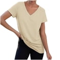 thumbnail image 3 of Womens T Shirts Summer Tops 2025 Solid Color Short Sleeve V-Neck Lightweight Loose Tees Tshirts Shirts for Women, 3 of 5
