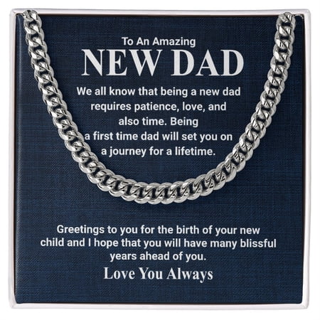 To My Amazing New Dad- Stainless Cuban Link Chain For Father Necklace Gift For Him, Birthday Gift, Aniversary Gift