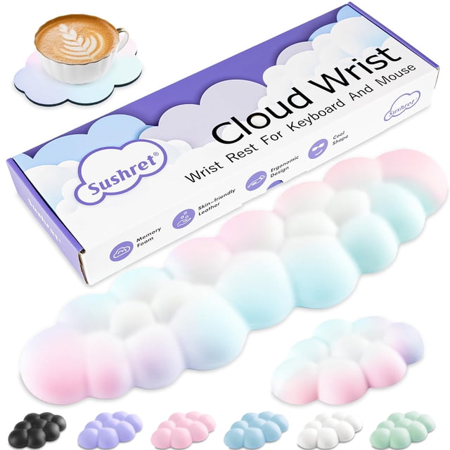 Set de reposamuñecas, teclado y reposamanos Sushret Cloud Rainbow