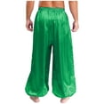 thumbnail image 4 of TiaoBug Men's Shiny Satin Bloomers Pants Elastic Waistband Loose Lantern Pants Belly Dance Trousers Green S, 4 of 6