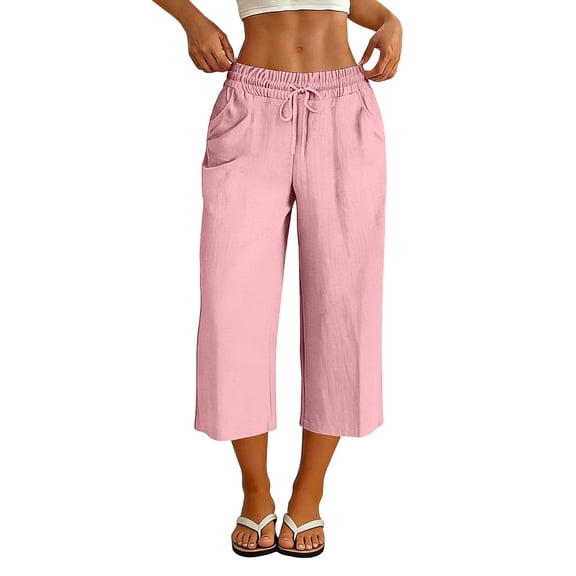Capris for Women Elastic Waist New Wide Leg Capri for Women Elastic Waist Loose Casual Cropped Pants Summer Lightweight Soft Beach Vacation Bottoms Pinks M