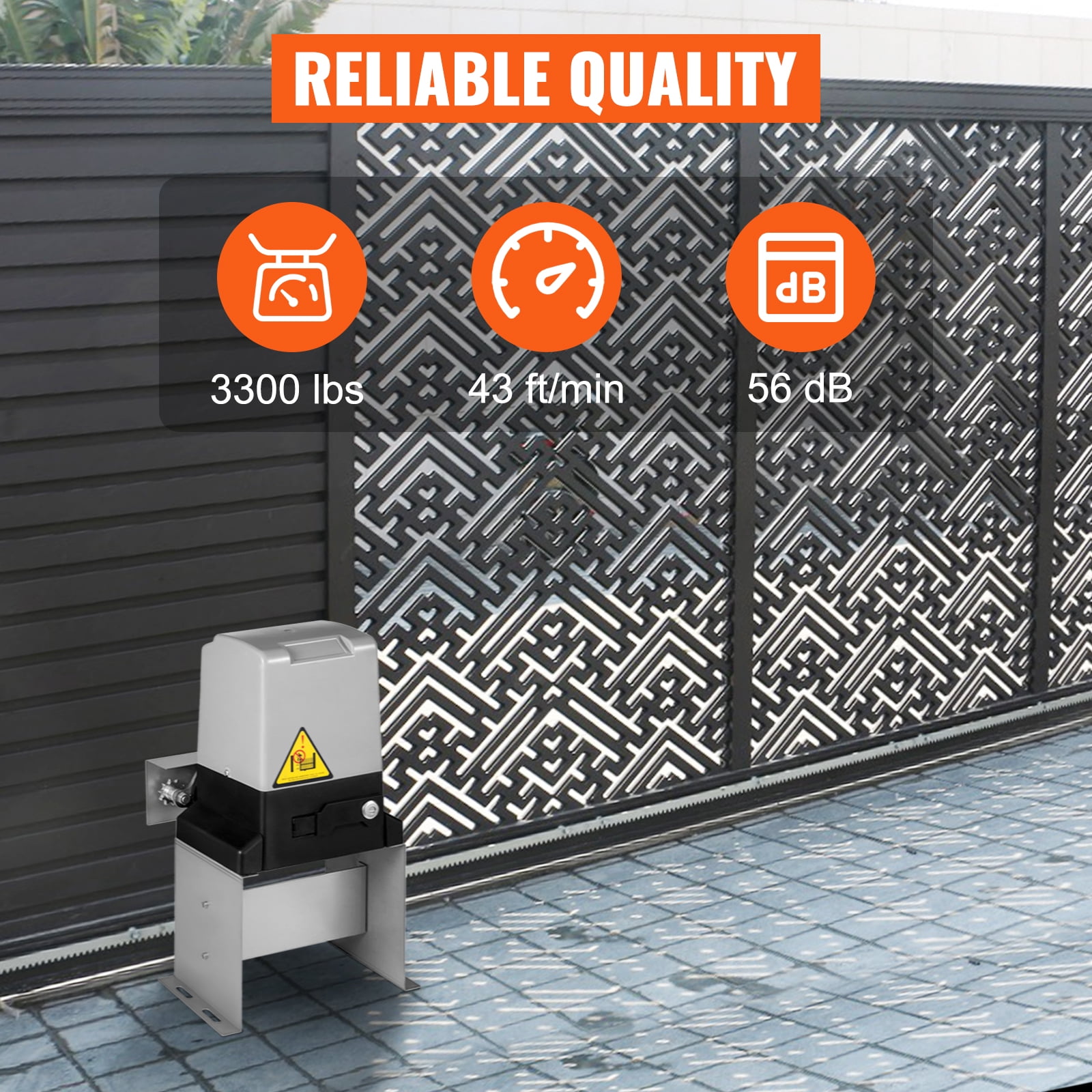 KFFKFF Automatic Gate Opener 3300lb with Infrared Security Photocell Sensor with 2 Remote Controls Sliding Gate Opener Move Speed 43ft Per Min