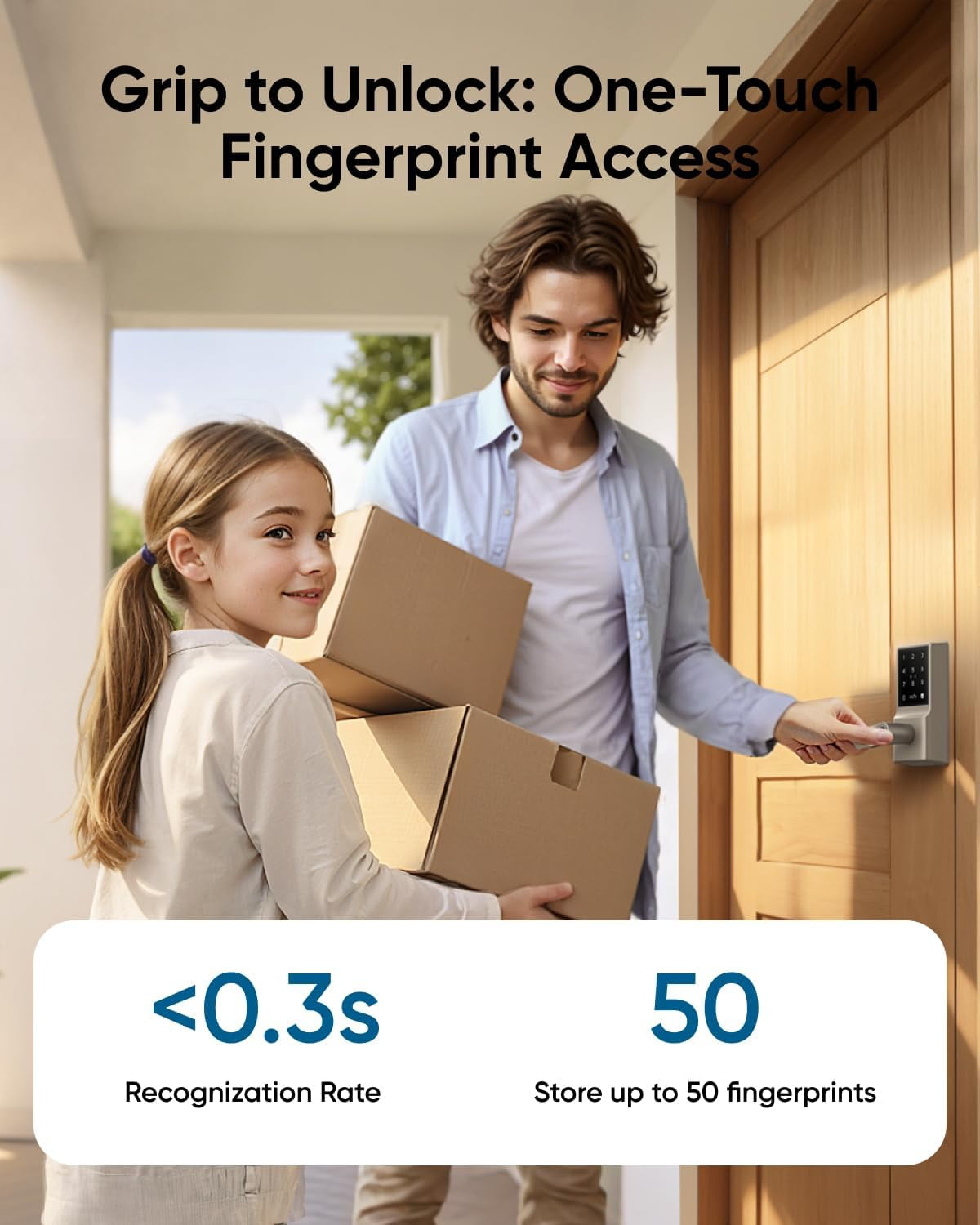 eufy Smart Lock C33, Keypad Door Lock with Handle, Fingerprint Door Knob, Keyless Entry Door Lock for Front Door and Bedrooms, Electronic Deadbolt, Wi-Fi, Remote App Control, IP53 Waterproof, Nickel