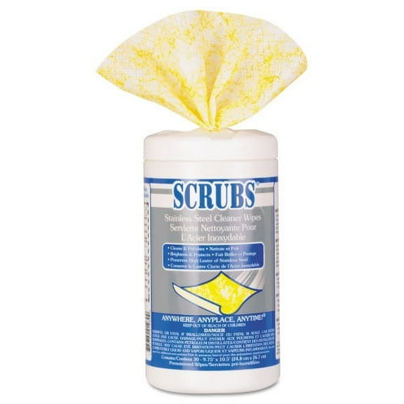 SCRUBS Stainless Steel Cleaner Towels, 1-Ply, 9.75 x 10.5, Lemon Scent, 30/Canister, Each