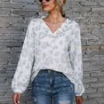 thumbnail image 2 of Camisa De Mujer Manga Larga Estampado De Leopardo Cuello En V Jersey Botones Decoración Suelta Elegante Mujer Top Blanco XL, 2 of 5