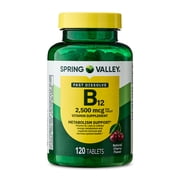 Spring Valley Vitamin B12 Supplement, 2500 mcg, Cherry, 120 Count, Quick-Dissolve Tablets