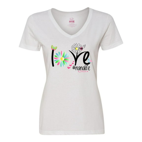 Inktastic Love Nana Life with Flowers Women's V-Neck T-Shirt