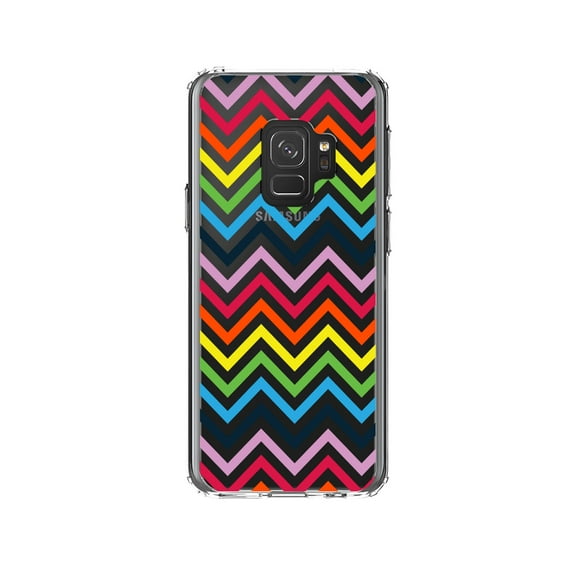 DistinctInk Clear Shockproof Hybrid Case for Samsung Galaxy S9 (5.8" Screen) - TPU Bumper, Acrylic Back, Tempered Glass Screen Protector - Rainbow Chevron