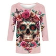 thumbnail image 5 of FAVIPT Halloween Top for Women Plus Size Three Quarter Sleeve Round Neck Blouse Graphic Print Casual Shirts Basic Novelty Party Fall Tees Multicolor,M, 5 of 6