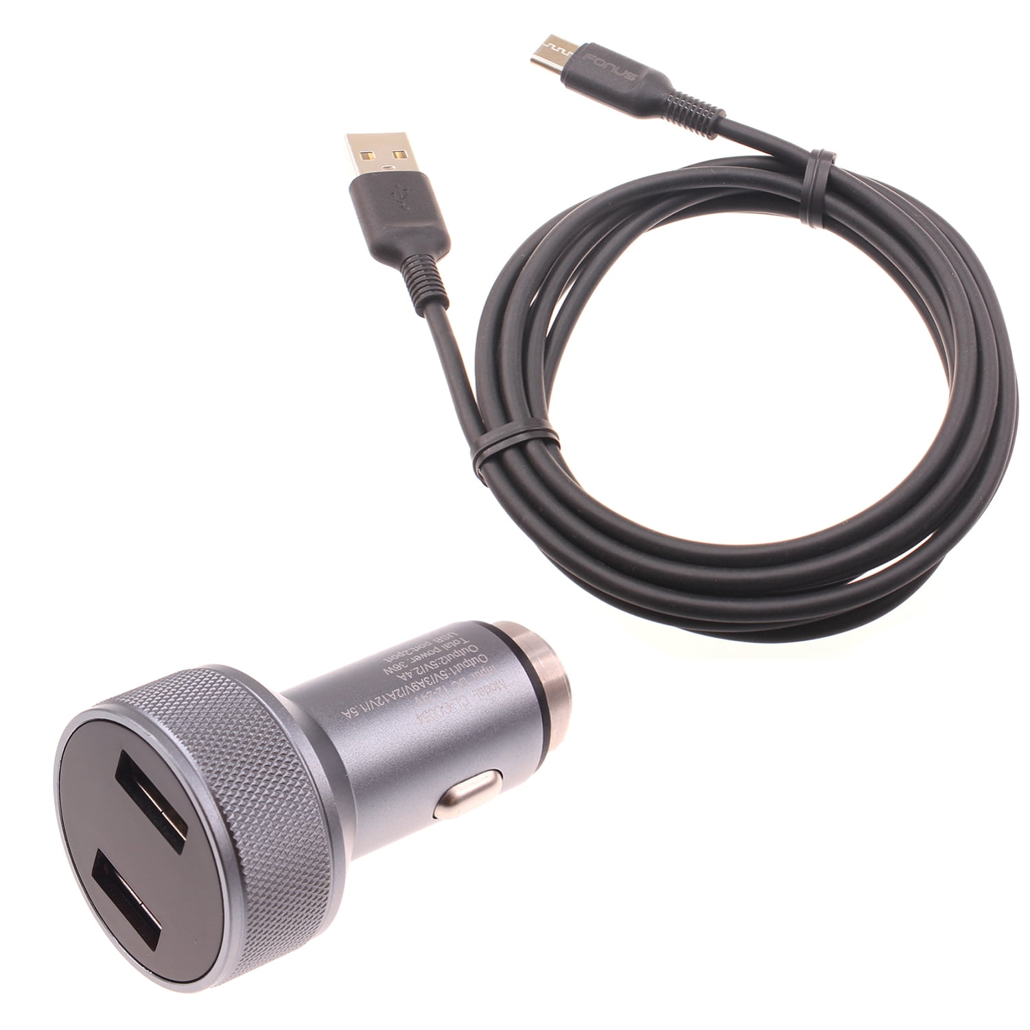 24W Fast Car Charger for Samsung Galaxy S24 FE - 2-Port 6ft USB-C Cable DC Socket Power Adapter for Galaxy S24 FE