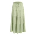 thumbnail image 4 of Linfrsh Womens Solid A-Line Ruffle Long Maxi Skirt Pleated Elastic High Waist Boho Maxi Drawstring Tiered Skirts(Green,S), 4 of 6
