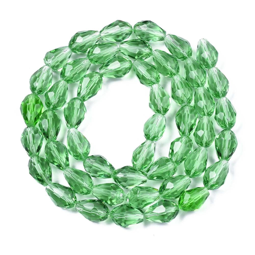 Glass Beads Strands Faceted teardrop Lime Green 15x10mm Hole: 1mm about 50pcs/strand 26.6 inch
