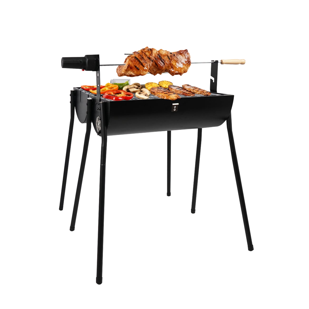 Linsen-outdoors Portable Rotisserie Charcoal Grill with Thermometer Double-sided Smoker Grill for Outdoor Patio Backyard Camping and Parties Black
