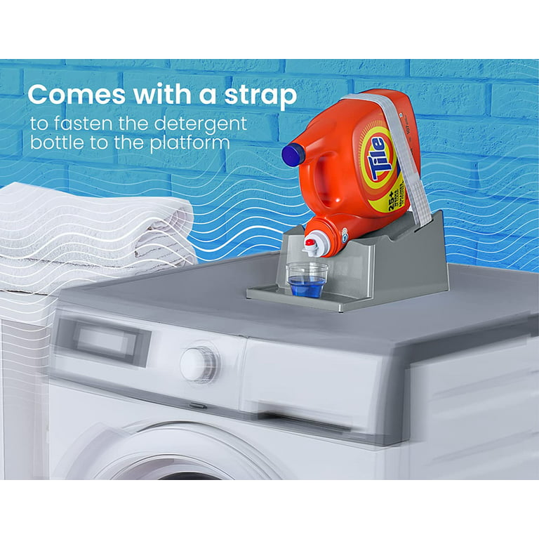 A mess-catching laundry detergent caddy so all those drippies coming out of  your soap jugs don't make their way on to your floor — it attaches to most  economy-s…