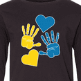 thumbnail image 4 of Inktastic Down Syndrome Awareness with Handprints and Hearts Blue and Yellow Long Sleeve Youth T-Shirt, 4 of 5