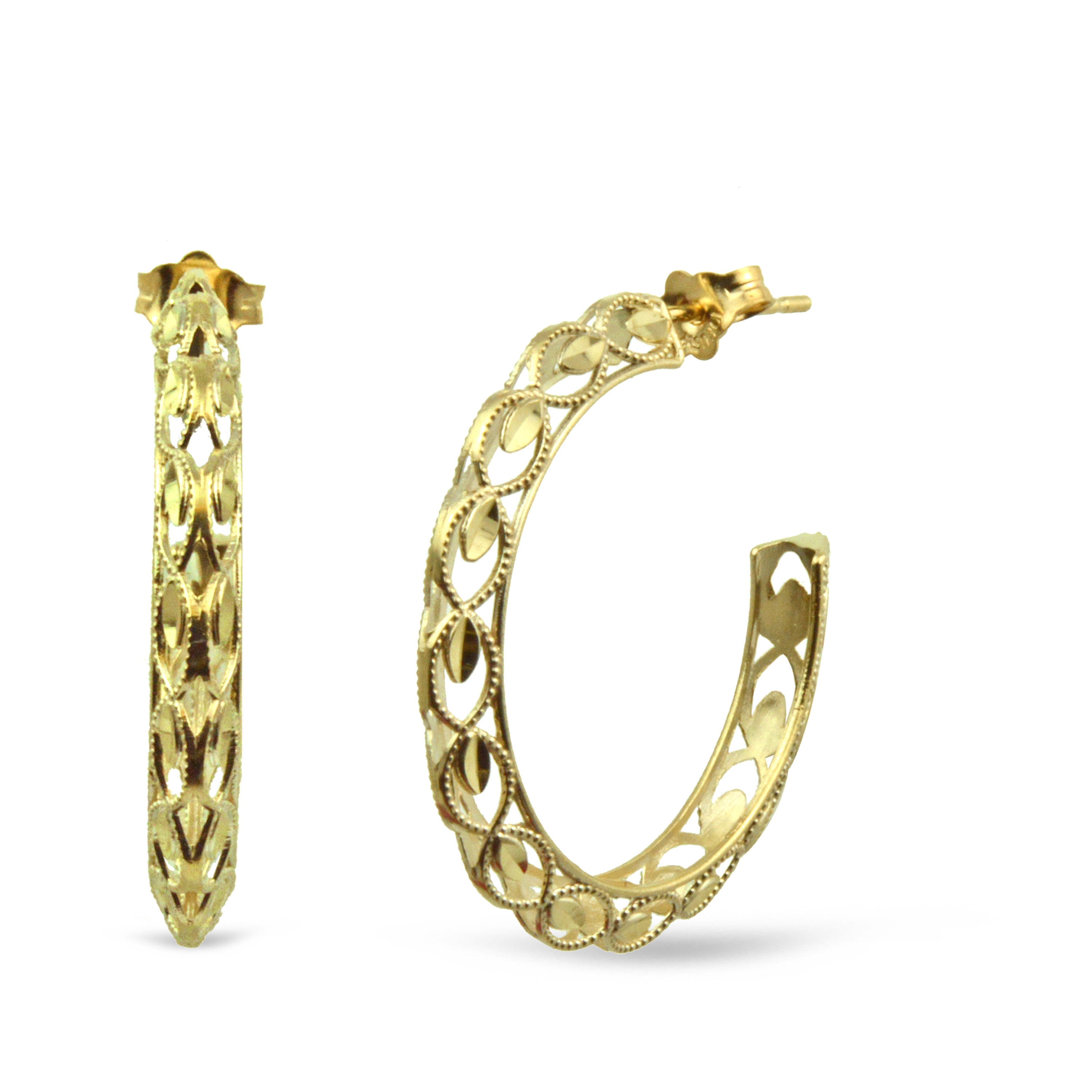 Handcrafted 10kt Yellow Gold Diamond-Cut Hoop Earrings
