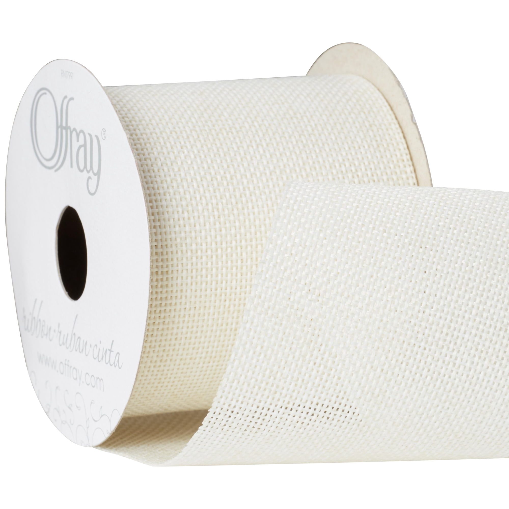 Offray Ribbon, Antique White 2 1/2 inch Burlap, Woven Ribbon, 9 feet