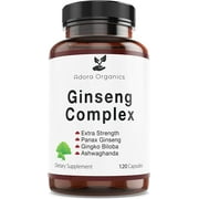 Adora Organics - Ginseng Complex - Extra Strength 1000mg Korean Red Panax Ginseng - Ginkgo Biloba - Ashwagandha - Enhance Focus - Boost Energy|120 Capsules
