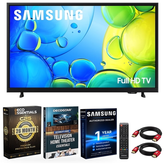 Samsung 32" 1080p FHD Smart TV Bundle with 26-Month Protection Plan, 2x HDMI Cables, and Home Theater Guide