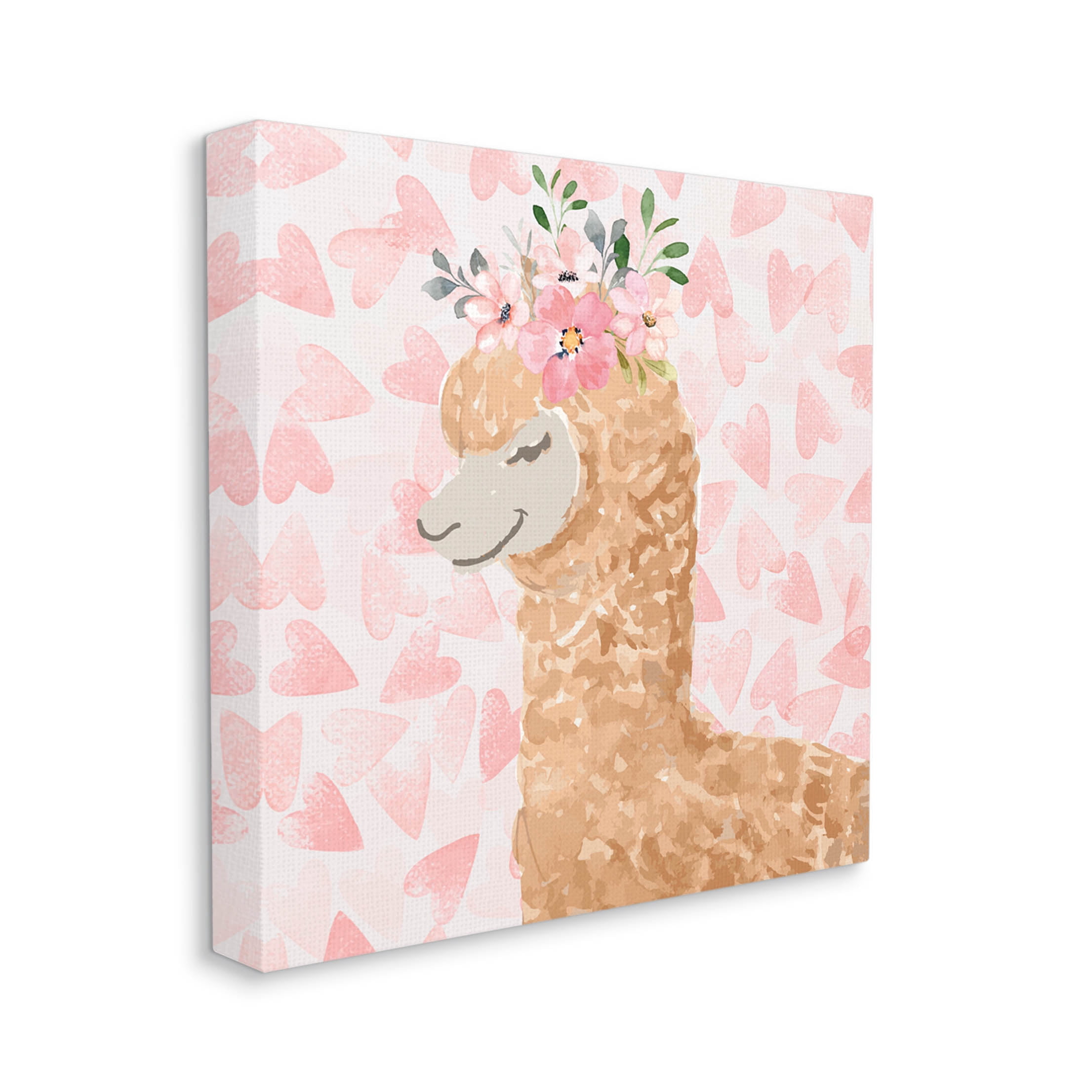 Stupell Industries Heart Pattern Smiling Alpaca Graphic Art Gallery Wrapped Canvas Print Wall Art, Design by ND Art