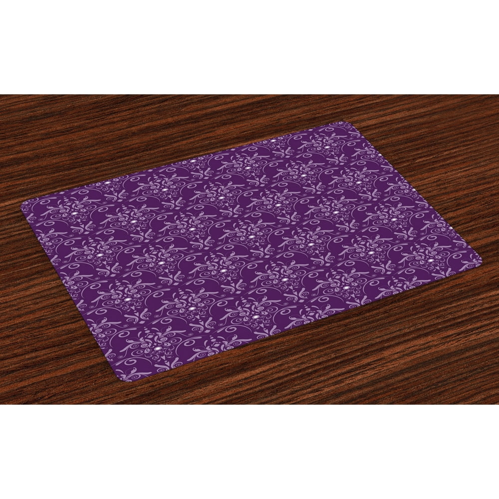 Eggplant Placemats Set of 4 Damask Pattern with Symmetrical Abstract